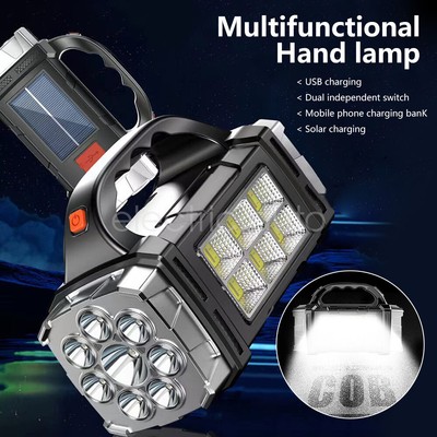 LED Spotlight Rechargeable Camping Lantern Handheld Solar Torchlight Searchlight
