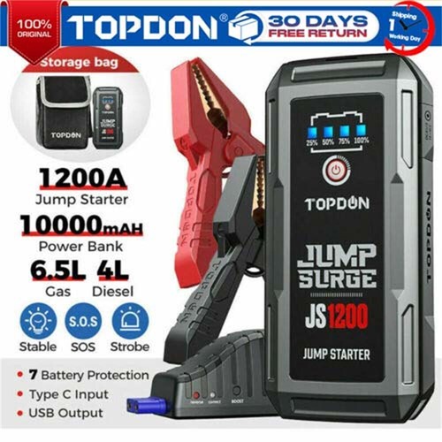 Topdon 1200a Portable Car Jump Starter 12v Battery Booster Jumper Box