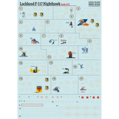 Print Scale 72-223 Waterslide Decal for airplane 1:72 Lockheed F-117 Nighthawk
