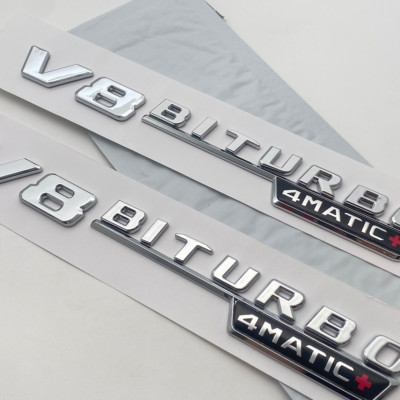 Chrome V8 BiTurbo 4Matic + Plus Emblem Side Fender Badge For AMG GLC63