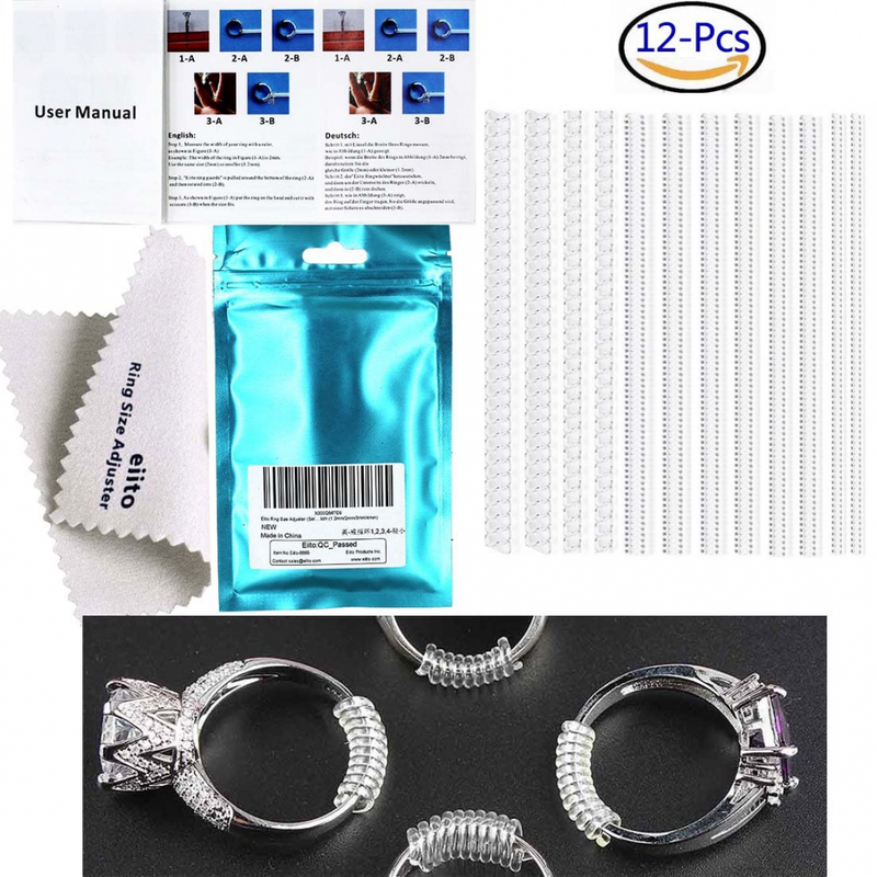Eiito Ring Size Adjuster Invisible (12 Packs), Reducer Guard for Loose Rings (Se