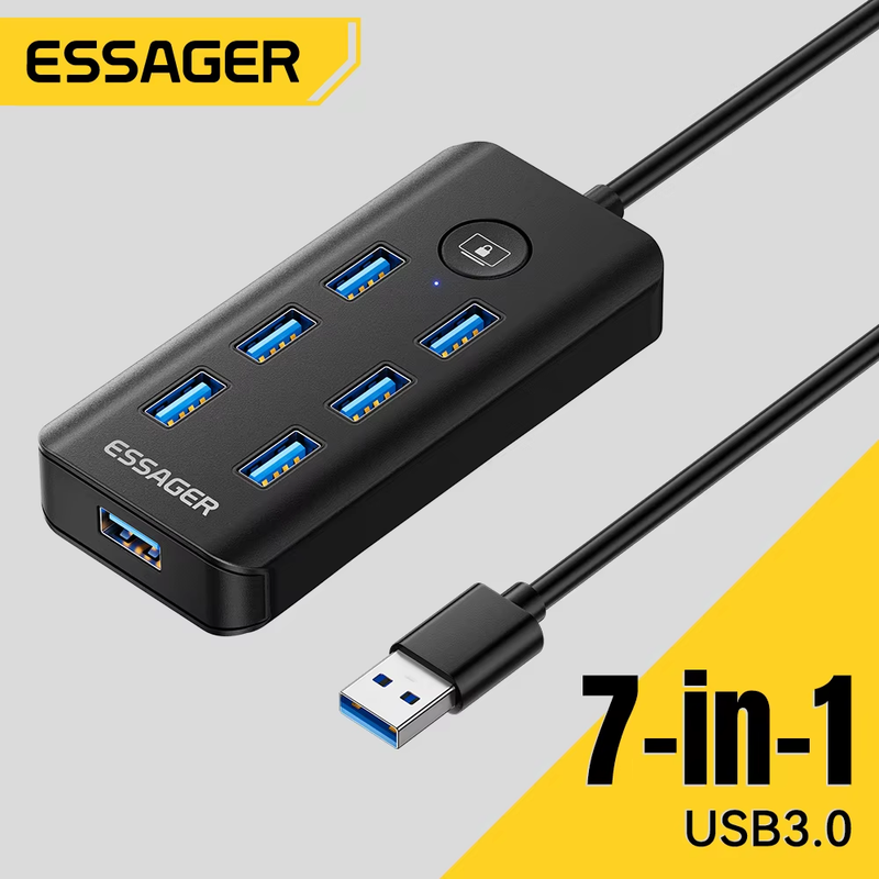 7-in-1 USB 3.0 Hub Multi USB Splitter Power Adapter 5Gbps High Speed USB Splitte