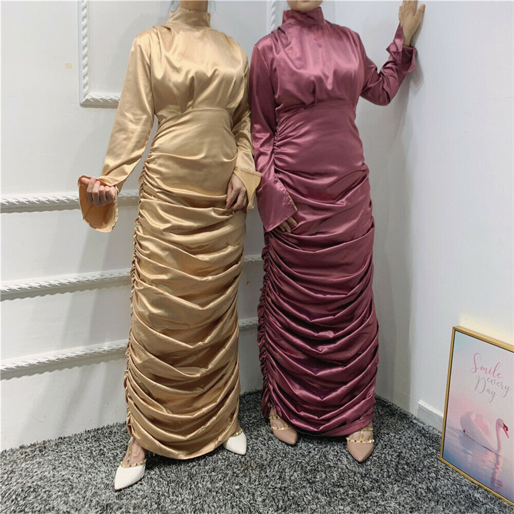 Buy OnlineFashion Satin Long Maxi Dress for Women Ladies Party Gown Ramadan Jilbab Robe