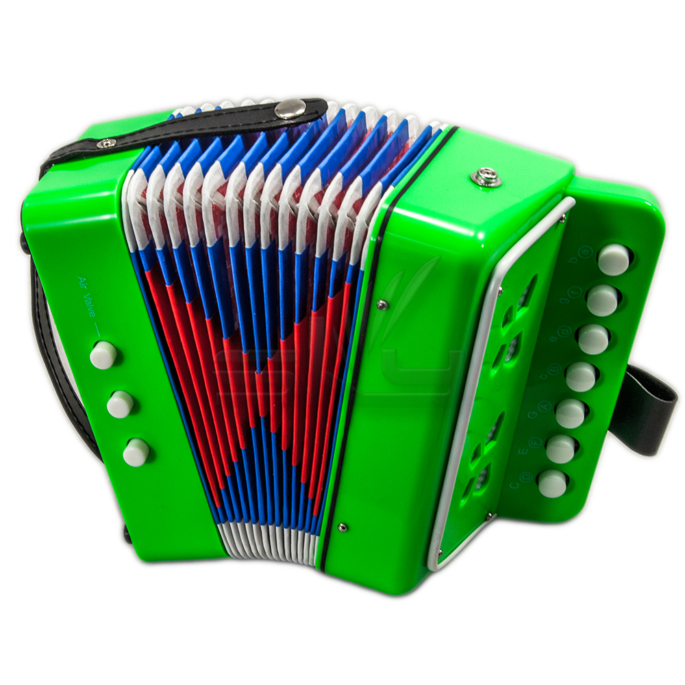 Kids Toy Accordion Green 7 Button 2 Bass Kid Music Instrument High