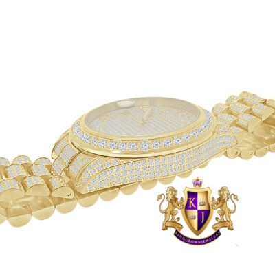 Pre-owned Usdiamondking Full Solid Steel 18k Yellow Gold Tone Simulated Diamond Luxury Watch 42mm W/date