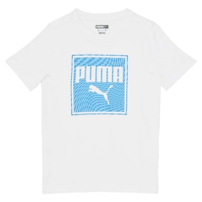 Белая повседневная футболка Puma Summer Break с круглым вырезом и короткими рукавами для мальчиков