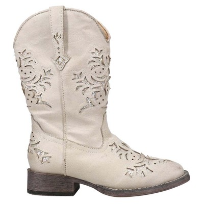

Roper Lola Tooled Inlay Square Toe Cowboy Toddler Girls White Casual Boots 09-0, Белый, Roper Lola Tooled Inlay Square Toe Cowboy Toddler