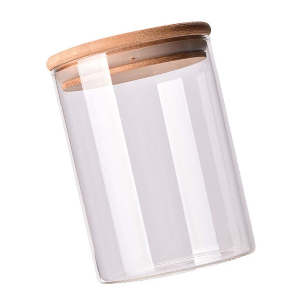 Vidrio Transparente Comida Bote de Almacenaje Frasco Con Bambú Madera
