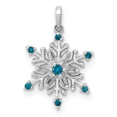 14k 14kt White Gold  1/10ct. Blue & White Diamond Snowflake Pendant