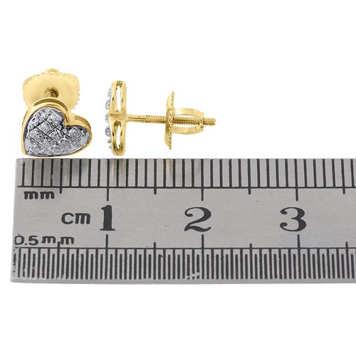 Pre-owned Jfl Diamonds & Timepieces 10k Yellow Gold Diamond Heart Studs Ladies Mini 7.65mm Earrings Pave Set 0.05 Ct In White