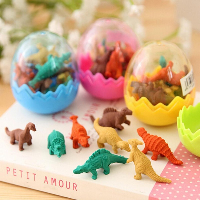 7Pcs//1Egg Mini Kids Office Stationery Gifts Dinosaurs Rubber Pencil Eraser