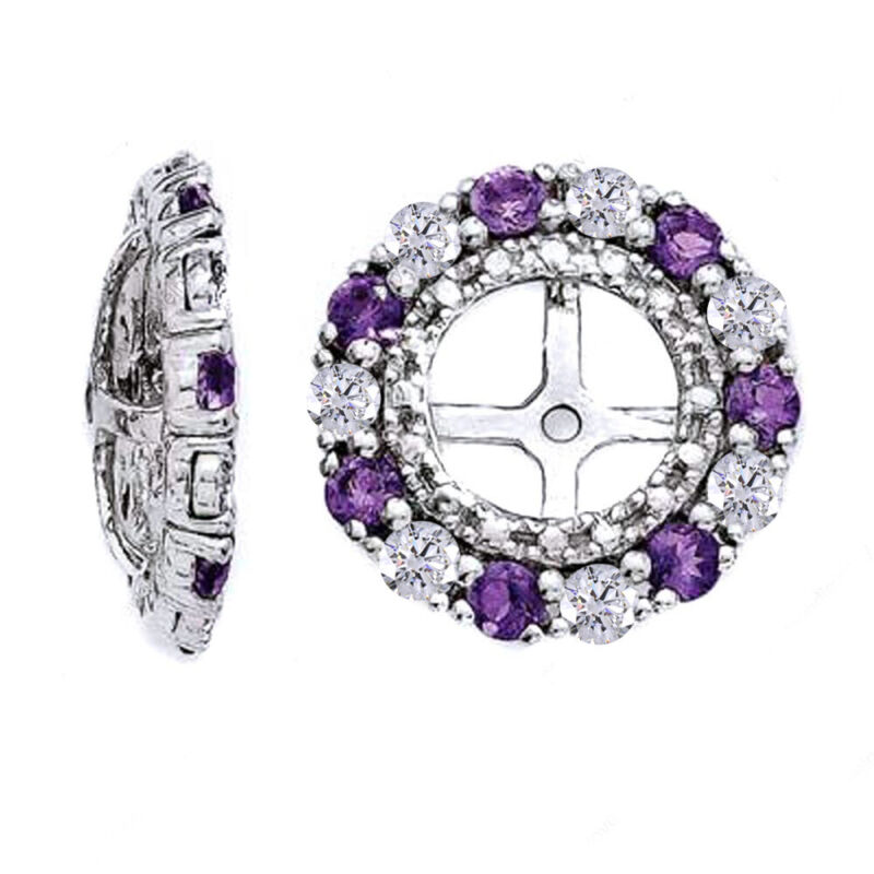 Amethyst And Diamond Accent Frame Stud Earring Jackets In 14k White Gold Finish
