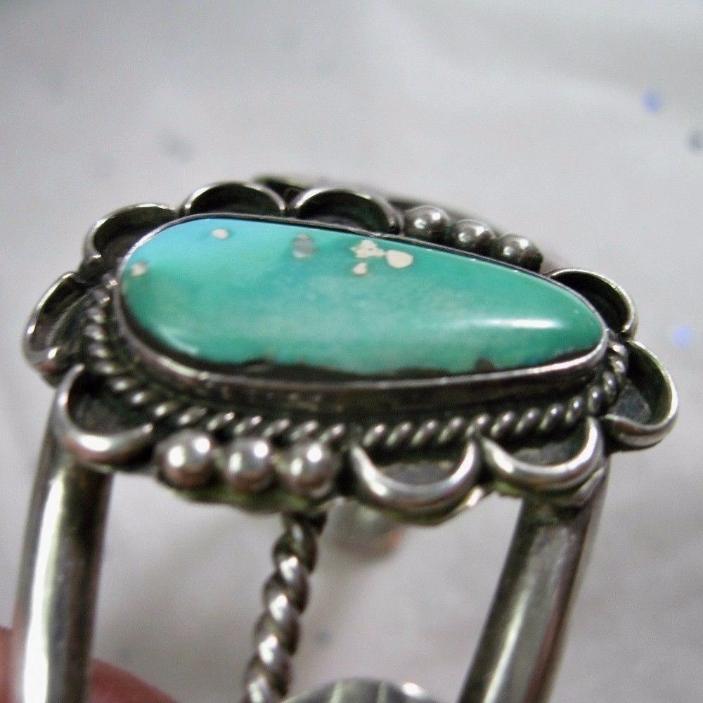 Vintage Silver Turquoise Cuff Bracelet - Sterling Silver - For Small Wrist