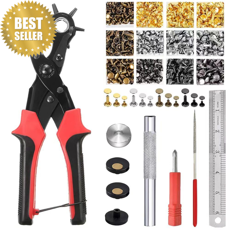 Belt Hole Punch with 240 Sets Leather Rivets - Updated Hole Sizes Punch for Belt