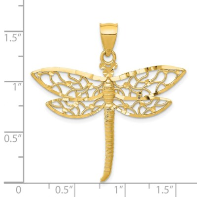 Pre-owned Superdealsforeverything Real 14kt Yellow Gold Diamond-cut Dragonfly Pendant
