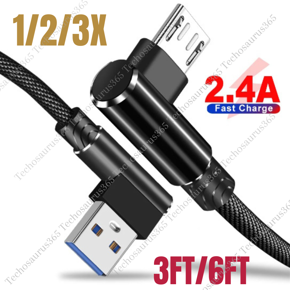 90 Degree Right Angle Micro USB Cable Fast Charging Cord 3/6/10FT For Samsung LG