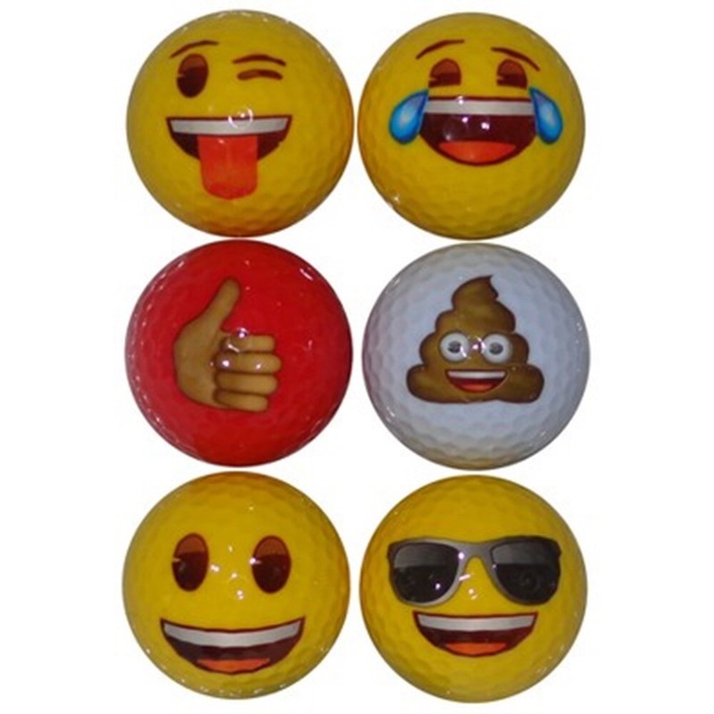 New 6 Pack - Emoji Golf Balls - Multi Colored Smiley Faces, Poop