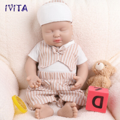 IVITA 15'' Eyes Closed Baby Boy Lifelike Silicone Reborn Doll Birthday Gifts