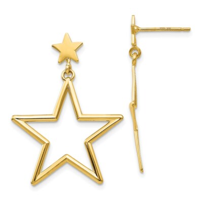Pre-owned Superdealsforeverything Real 14kt Yellow Gold Star Dangle Post Earrings