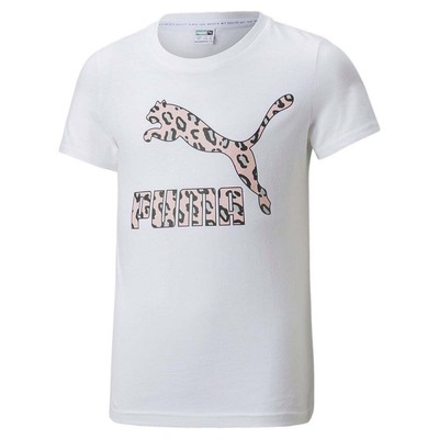 Puma Classics Summer Roar Logo Футболка с круглым вырезом и короткими рукавами для девочек, размер M, футболка