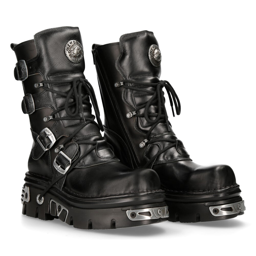 New Rock M.373-S4 Metallic Boots Black 100% Leather Goth