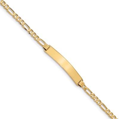 Pre-owned Superdealsforeverything Real 14kt Yellow Gold Flat Figaro Link Id Chain Bracelet; 7 Inch; Lobster Clasp