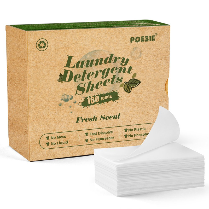 160  Detergent Sheets Fresh Scent Eco-Friendly Clear Plastic-Free Liquid Less