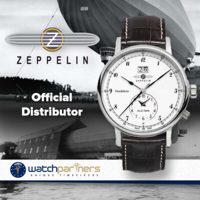 Pre-owned Zeppelin Nordstern Swiss Quartz Watch 41mm Big Date Dual Time White Dial 7540-1