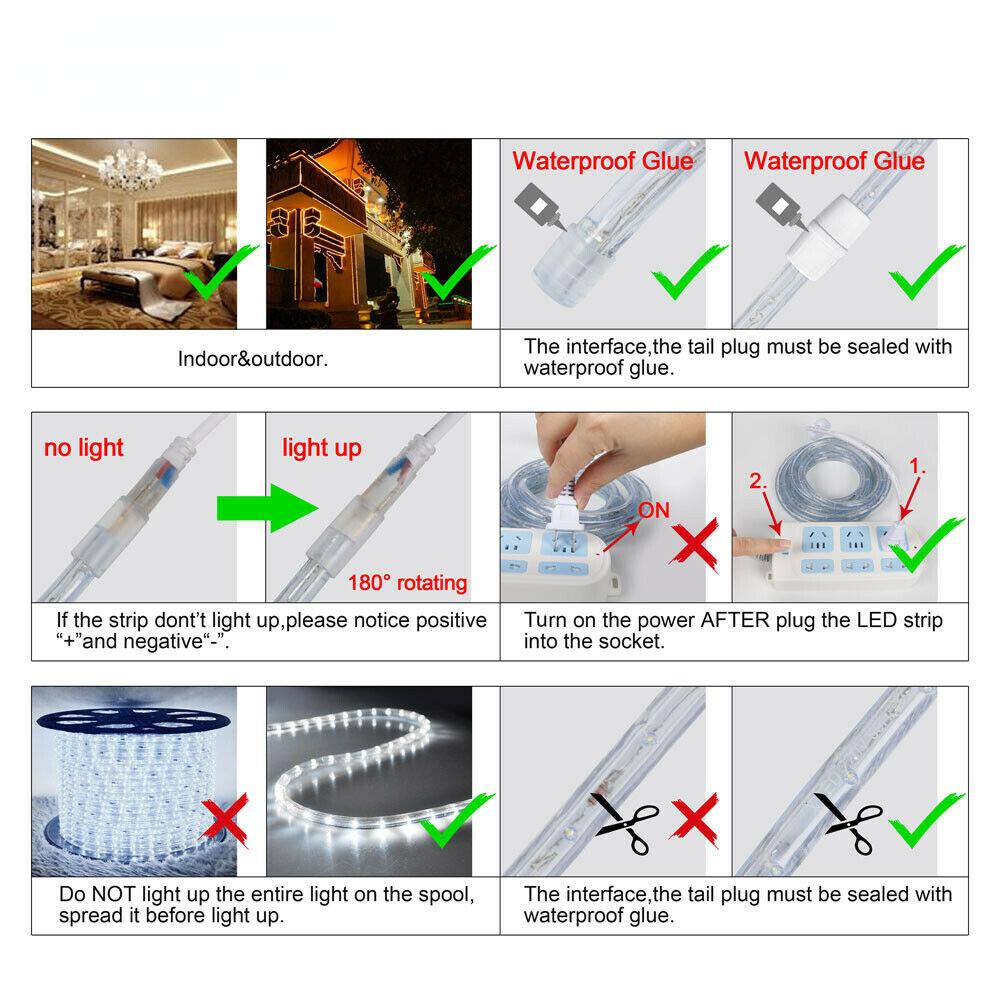 5M-30M SMD 5050 LED Strip Flexible Tape Rope Light RGB Lamp Waterproof 110V