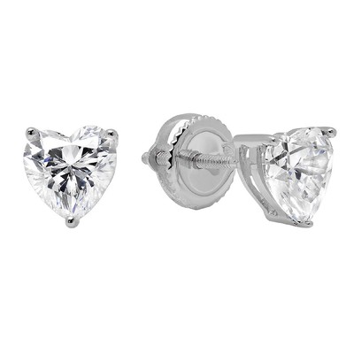 Pre-owned Pucci 1.50ct Heart Cut Solitaire Synthetic Moissanite Stud Earrings 14k White Gold In D