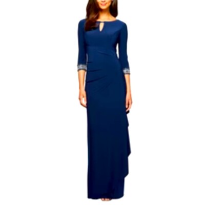 NWOT  Alex Evenings Brush Periwinkle Blue Sequin Rosette Evening Gown Size 12