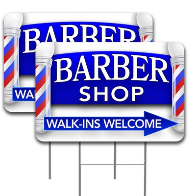 BARBER SHOP Arrow 2 Pack Double-Sided Yard Signs 16'' x 24'' with Metal Stakes (Ma