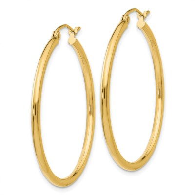 Pre-owned Skyjewelers Real 14kt Yellow Gold Polished 2x35mm Tube Hoop Earrings
