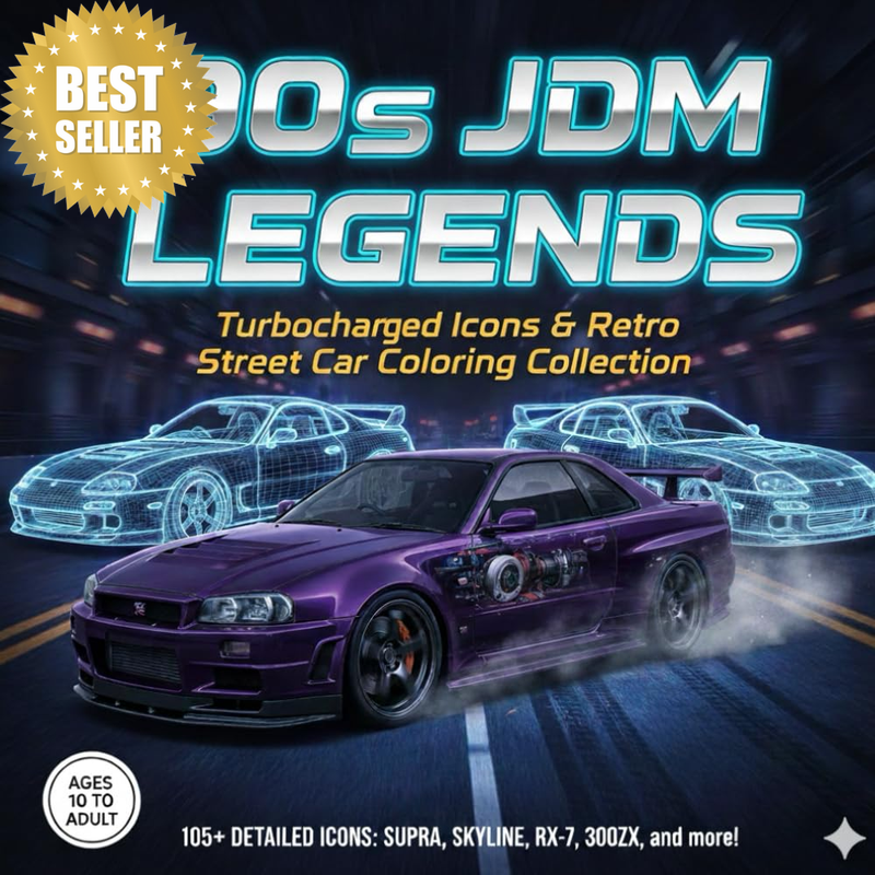 90S JDM Legends: the Turbocharged Icons Coloring Book: Retro Street Car Collecti