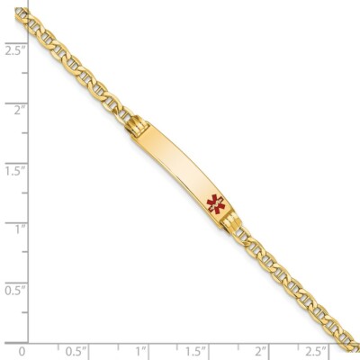 Pre-owned Skyjewelers Real 14k Yellow Gold Semi-solid Medical Red Enamel Anchor Link Id Bracelet