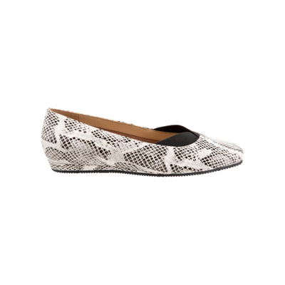 SoftWalk Women’s Viana Flat Square-Toe Leather Shoes Black White Snake