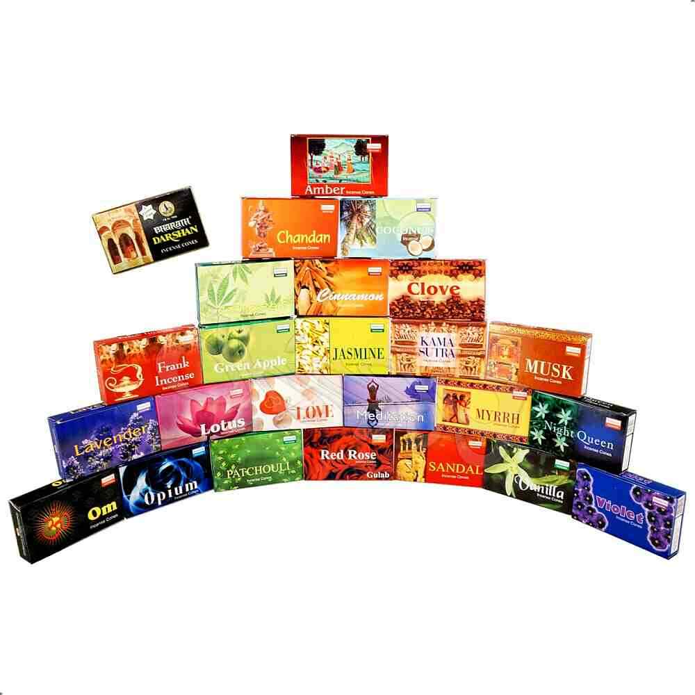 Indische Räucherkegel 5er-Set von Darshan - 50 Räucherkerzen - gemischte Düfte