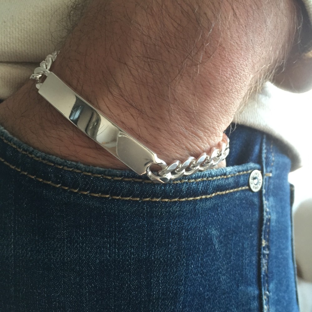 Pre-owned Handmade Custom Engraved Mens Cuban Id Bracelet 925 Sterling Silver 7.5mm 33gr 8.66 Inch