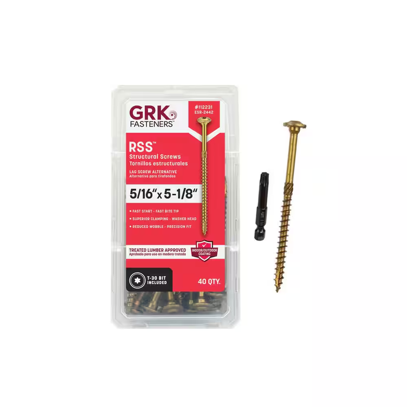 GRK Fasteners 5/16 Inch 5 1/8 Inch Structural Wood Screws Star Drive 40 Pack