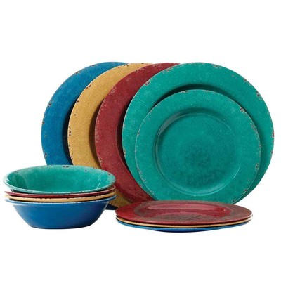 12-Piece Casual Assorted colors Melamine Outdoor Dinnerware Set(Service for 4)