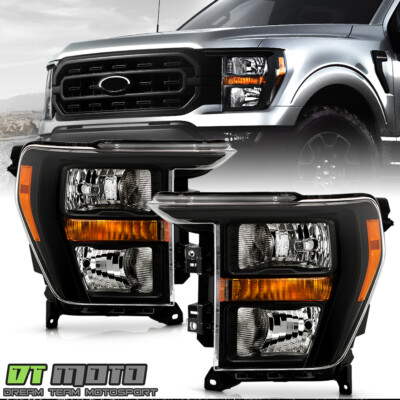 2021 2022 2023 Ford F150 Halogen Type Black Headlights Headlamps Pair Left+Right