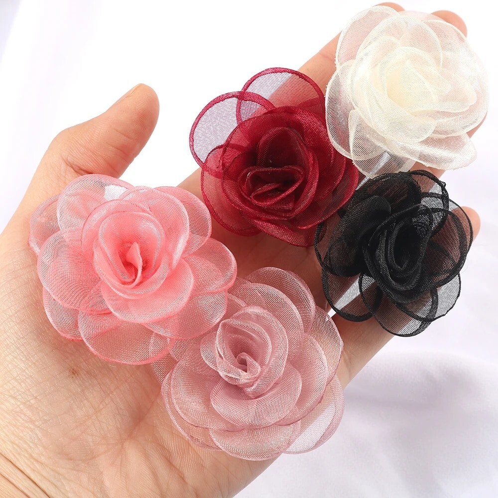 flowers for algernon R32GT-R 零奈 2 pc chiffon organza rose flower Fabric flower, about 2 inch