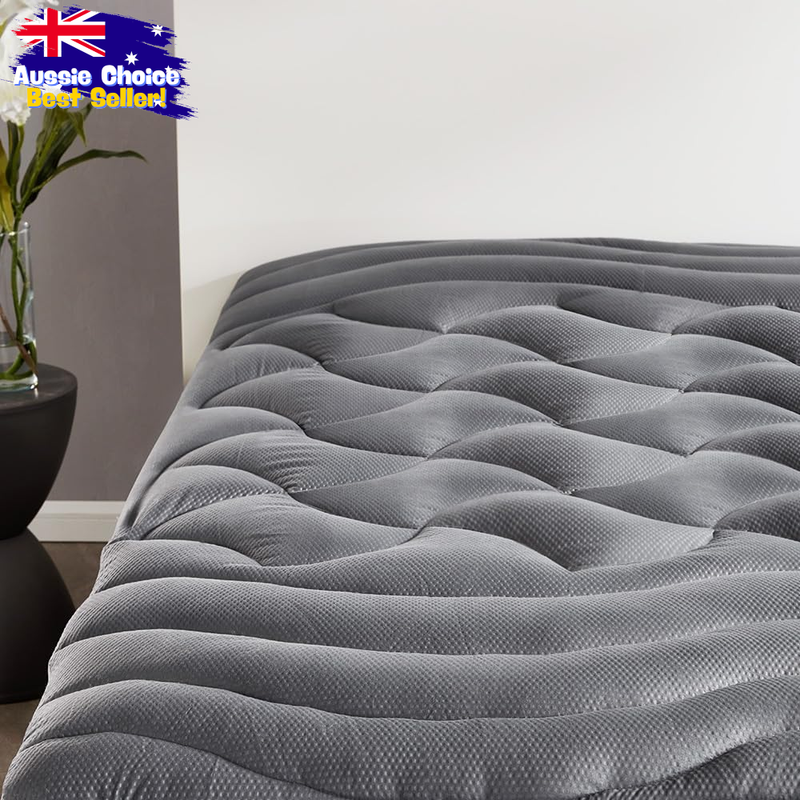 Cal King Mattress Topper Cooling Quilt Pillow Top Deep Pocket Grey