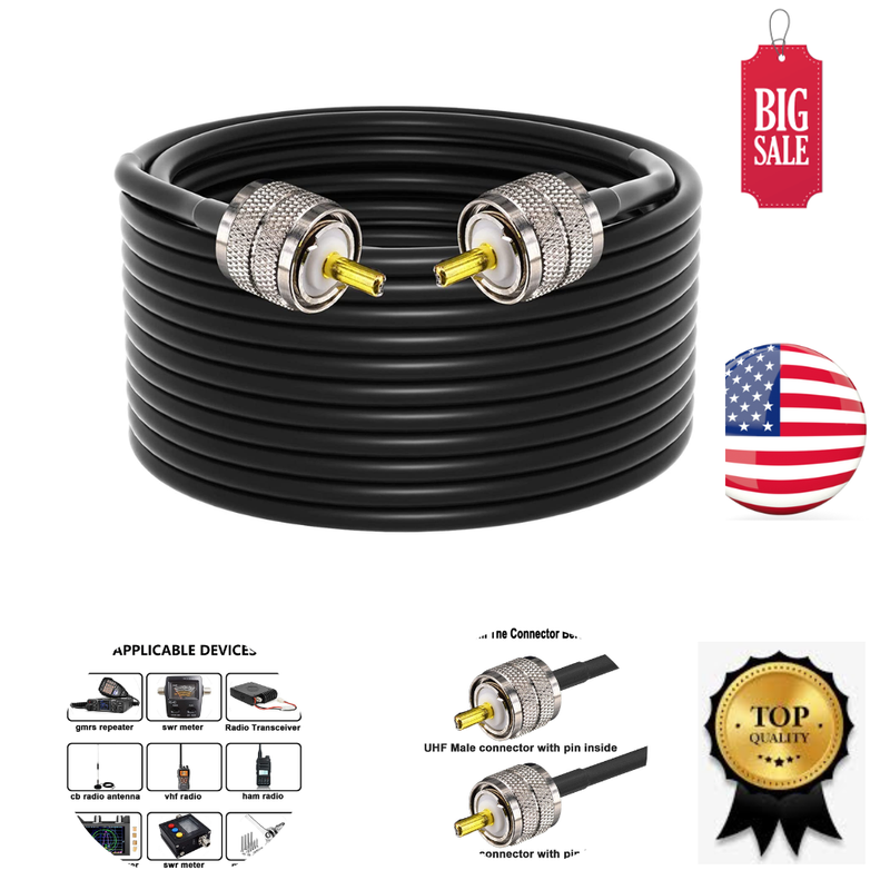 Cable Male Coax Cablerg58 49.2 Coaxial Pl259 Ohm 50 Ftuhf Uhf Ft Low