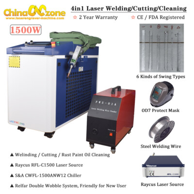 4IN1 Raycus 1500W Laser Welding Cutting Cleaning Machine & Relfar Double Wobble
