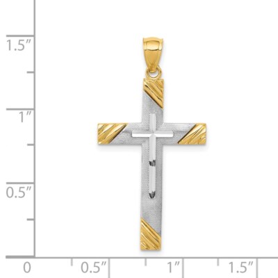 Pre-owned Skyjewelers Real 14kt Two-tone Diamond-cut Cross Pendant