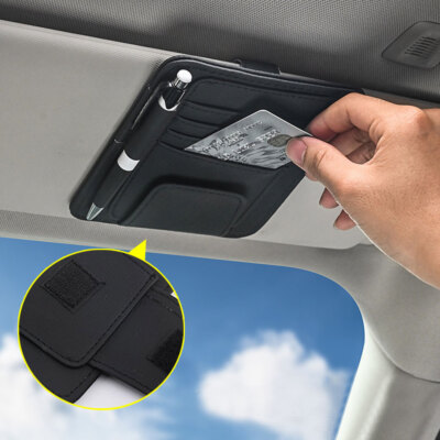 Car Sun Visor Point Pocket Organizer Pouch Bag Card Glasses Storage Holder Black