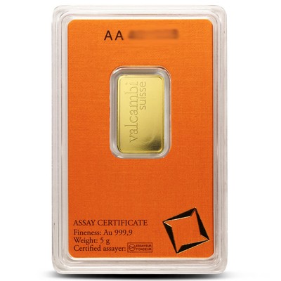 5 Gram Valcambi .9999 Fine Gold Bar in Assay