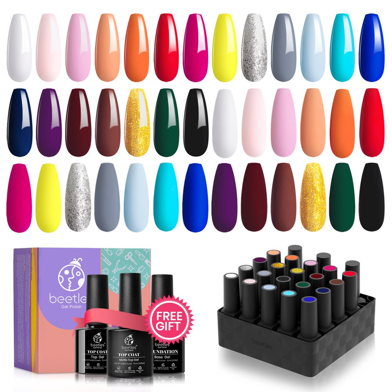 Gel Nail Polish Kit 23 Pcs LED Gel Set Black White Glitter Nail Gel Polish