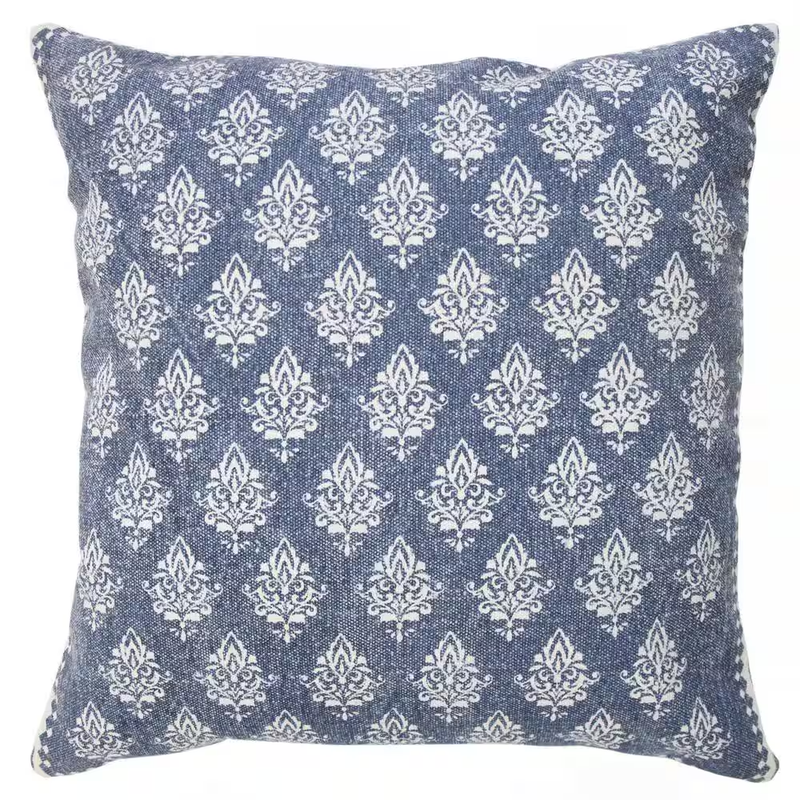 Traditional Vintage Indigo Blue / White 20 In. X 20 In. Fairytale Motif Bordered Indoor Throw Pillow